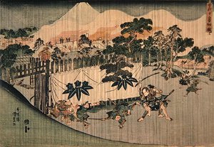 The Soga Brothers killing Ten Enemies, ca. 1830 (farget treblokktrykk) av Utagawa Kunisada
