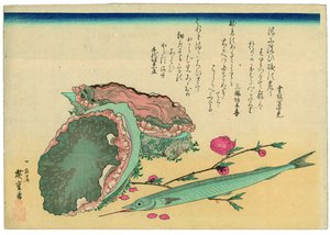 Abalone, halvnebbfisk og ferskenblomster