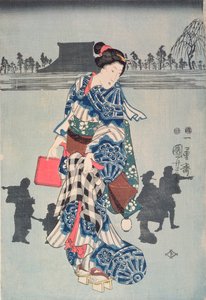 Tredje akt av dramaet 'Chushingura', ca. 1840 (farget treblokktrykk)