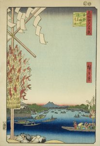 Asakusa Rive, Gleat Rive, Miya og Rive (Asakusa River, Kawabata, Miyato River), fra seriens "Ridge of the Ridge, View of Edo (berømt sted) One Hundred Views of Edo)" av Utagawa Hiroshige