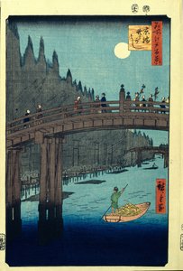 Bamboo Quay ved Kyobashi Bridge. Hundre kjente utsikter over Edo, ca. 1858 av Utagawa Hiroshige