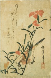 Fugl og vill nellik av Utagawa Hiroshige