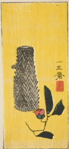Camellia og kurv, del av et harimaze-ark uten tittel av Utagawa Hiroshige