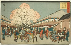 Sjekk ry B rough m sound tee tee tee tee tee yoshiwara (Yoshiwara middle tee cherry blossom day), fra tee-serien s "Fa network s PA back s member Edo (Edo famous place)" av Utagawa Hiroshige