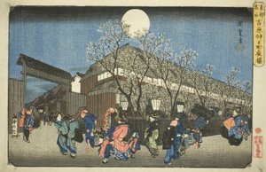 Cherry Blossoms at Night på Nakanocho i Yoshiwara (Yoshiwara Nakanocho yozakura), fra serien "Famous Places in the Eastern Capital (Toto meisho)" av Utagawa Hiroshige