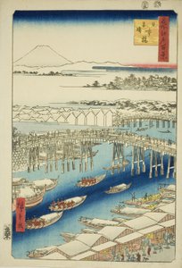 C ware ware av hand r S w at Japan B Ridge (Nihonbashi snow clear), fra serien "Ridge dre d fa net view ws f Edo (berømt sted Edo 100 views)" av Utagawa Hiroshige