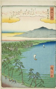 Clearing Weather at Awazu (Awazu seiran), fra serien "Eight Views of Omi (Omi hakkei)" av Utagawa Hiroshige