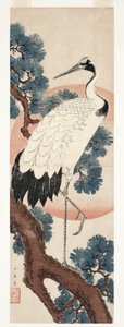 Trane i furutre ved soloppgang, 1850-55 (treblokk)
