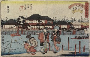 Krysser Sumida-elven ved Hashiba, Restaurant Yanagiya, 1830-1844