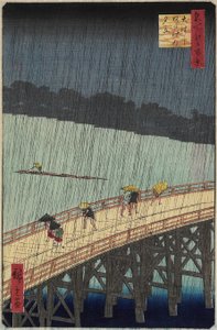 Fjernsyn over Atake i kveldsdusj over O_hashi-broen, juli 1857
