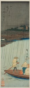 Fjern utsikt over Kinryuzan-tempelet fra Asakusa-elven, fra serien "Famous Places in Edo (Edo meisho)" av Utagawa Hiroshige