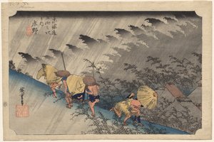 Driving Rain at Shono (Station 46) fra serien Fifty-Three Stations of the Tokaido av Utagawa Hiroshige