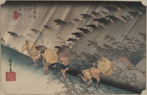 Driving Rain at Shono, fra serien Fifty-three Stations of the Tokaido av Utagawa Hiroshige
