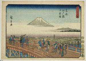 Edo Bridge og Nihon Bridge i den østlige hovedstaden (Toto Edobashi Nihonbashi), fra serien "Thirty-six Views of Mount Fuji (Fuji sanjurokkei)" av Utagawa Hiroshige