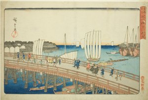 Eitai B grunn d ny og på Fukagawa (Eitai Bridge Fukagawa Shinchi), fra serien "fa network s P a s back member tee air s håndlaget pita l (Toto sted av interesse)" av Utagawa Hiroshige