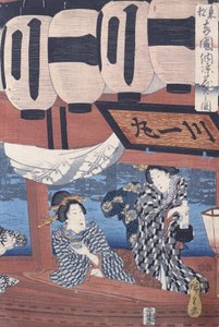 Nyt fyrverkeriet og kveldens kulde ved Ryogoku -broen i den østlige hovedstaden av Utagawa Hiroshige
