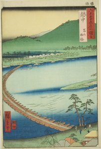 Etchu Province: Pontoon Bridge at Toyama (Etchu, Toyama funabashi), fra serien "Famous Places in the Sixty-odd Provinces (Rokujuyoshu meisho zue)" av Utagawa Hiroshige