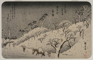 Evening Snow at Asuka Hill, fra serien Eight Views of the Environs of Edo av Utagawa Hiroshige