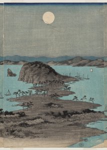 Kveldsutsikt over de åtte kjente stedene nær Kanazawa under fullmåne i Musashi-provinsen av Utagawa Hiroshige