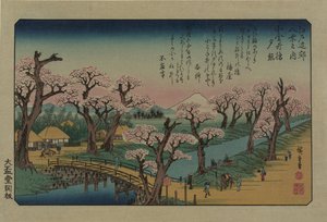 Kveldsglød ved Koganei Bridge. Fra serien Eight views in the environs of Edo, 1838. av Utagawa Hiroshige