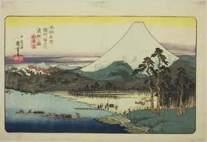 P Rovinse (bilde av Fujikawa Ferry), fra Teseries "Fa Nets P Backs of Japan (Honcho Famous Places)" av Utagawa Hiroshige
