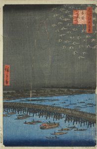 Filet rks på Rokoku (Rokoku Fireworks), fra serien "Ridge d re d Fa net s Views of Edo (One hundred famous views of Edo)" av Utagawa Hiroshige