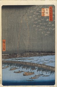Fyrverkeri av Ryogoku Bridge One Hundred Famous Views of Edo, 1856-1858 av Utagawa Hiroshige
