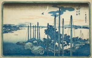 Årets første gjøk på Tsukuda Island (Tsukudajima, hatsu hototogisu), fra serien "Famous Views of the Eastern Capital (Toto Meisho)" av Utagawa Hiroshige