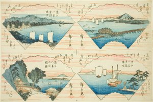 Four Views fra serien Eight Views of Omi (Omi Hakkei) av Utagawa Hiroshige