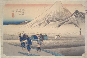 Fuji in the Morning at Hara, fra serien Fifty-three Stations of the Tokaido av Utagawa Hiroshige