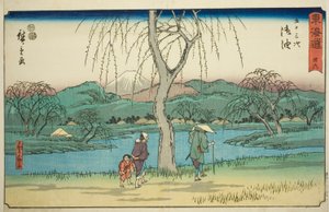 Goyu: Motono Plain langs den gamle veien (Kokaido Motonogahara) – nr. 36, fra serien "Fifty-three Stations of the Tokaido (Tokaido gojusan tsugi)," også kjent som Reisho Tokaido av Utagawa Hiroshige