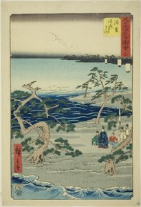 Hamamatsu: The Famous Murmuring Pines (Hamamatsu, meisho zazanza no matsu), no. 30 fra serien "Famous Sights of the Fifty-three Stations (Gojusan tsugi meisho zue)," også kjent som den vertikale Tokaido av Utagawa Hiroshige