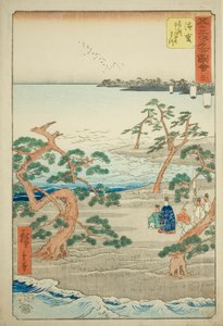 Hamamatsu: The Famous Murmuring Pines (Hamamatsu, meisho zazanza no matsu), no. 30 fra serien "Famous Sights of the Fifty-three Stations (Gojusan tsugi meisho zue)," også kjent som den vertikale Tokaido av Utagawa Hiroshige