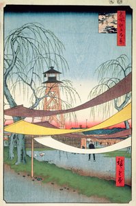 Hatsune Riding Grounds, Bakuro-cho, nr. 6 fra One Hundred Views of Edo, 1857 (treblokk fargetrykk) av Utagawa Hiroshige