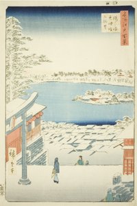 Trekk l og p-visning fra Yushima Tenjin Shline (Yushima Tenjin Sakaue Tembo), fra serien ``Ridge dred fa net s view ws of Edo (One hundred views of Edo)