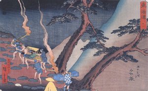 Hiroshige-reisende på en fjellsti om natten 2 av Utagawa Hiroshige