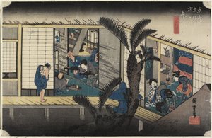 Vertshus med tjenestepiker, Akasaka, ca. 1833