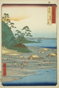 Iwami-provinsen: Saltstrender nær Takatsu Hill (Iwami, Takatsuyama shiohama), fra serien "Famous Places in the Sixty-odd Provinces (Rokujuyoshu meisho zue)" av Utagawa Hiroshige