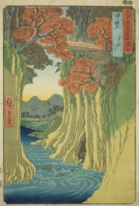 Kai Province: Monkey Bridge (Kai, Saruhashi), fra serien "Famous Places in the Sixty-odd Provinces (Rokujuyoshu meisho zue)" av Utagawa Hiroshige