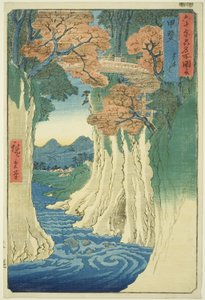 Kai Province: Monkey Bridge (Kai, Saruhashi), fra serien "Famous Places in the Sixty-odd Provinces (Rokujuyoshu meisho zue)" av Utagawa Hiroshige