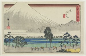 Kashiwahara rasteområde ved dammen med utsikt over Fuji-fjellet, Hara, 1841-1842