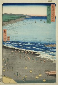 Kazusa-provinsen: Yasashi Bay, også kjent som Kujukuri (Kazusa, Yasashika ura, torina Kujukuri), fra serien "Famous Places in the Sixty-odd Provinces (Rokujuyoshu meisho zue)" av Utagawa Hiroshige