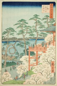 Kiyomizu Hall og Shinobazu Pond ved Ueno (Ueno Kiyomizudo Shinobazu no ike), nr. 11 fra serien quot;One Hundred Famous Views of Edo (Meisho Edo hyakkei)quot; av Utagawa Hiroshige