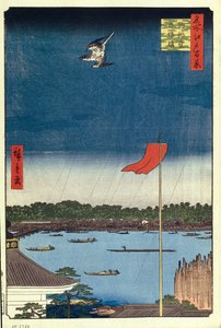 Komakata Hall og Azuma Bridge ett hundre kjente utsikter over Edo, 1856-1858 av Utagawa Hiroshige