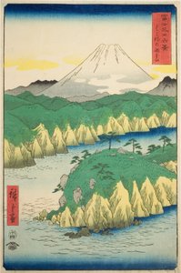 Lake at Hakone (Hakone no kosui), fra serien "Thirty-six Views of Mount Fuji (Fuji sanjurokkei)" av Utagawa Hiroshige