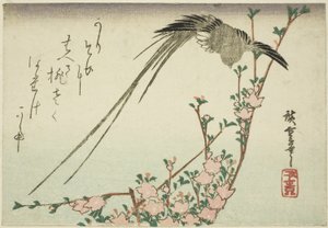 Langhalefugl og ferskenblomster av Utagawa Hiroshige