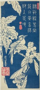 Loquat og fugl av Utagawa Hiroshige