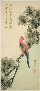 Ara på en furugren av Utagawa Hiroshige