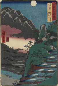 Månerefleksjoner over rismarker ved foten av Kyo_dai-fjellet, Shinano-provinsen, juli 1853