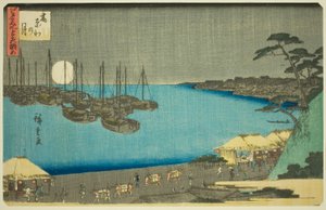 Moon at Takanawa (Takanawa no tsuki), fra serien "Three Views of Famous Places in Edo (Edo meisho mittsu no nagame)" av Utagawa Hiroshige